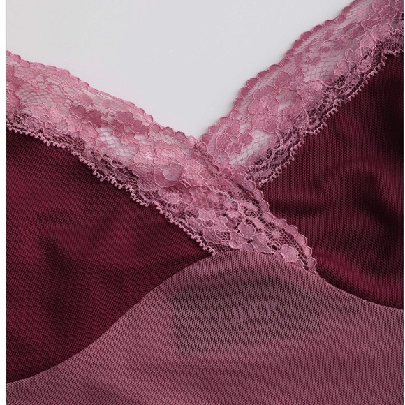 3/$15 CIDER Pink Lace Trimmed Mesh Top - Picture 2 of 7